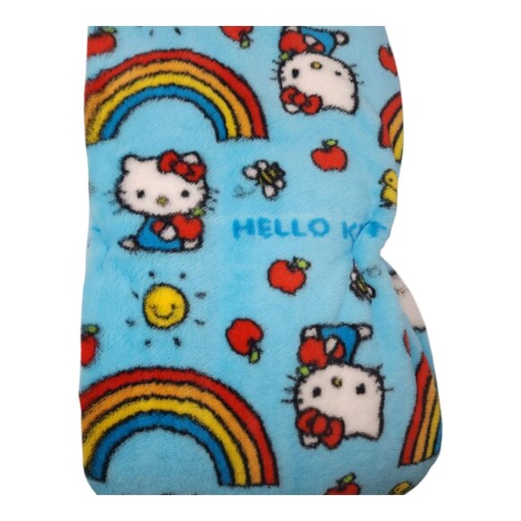 Hello Kitty Ultra Fine Faux Fur Throw 50" x 70" Rainbow & Apple Design Blue - Picture 5 of 9